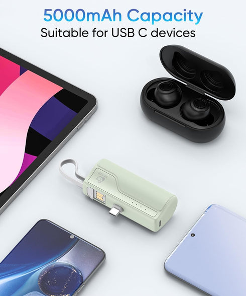 Mini Portable Charger 5000mAh, USB C Power Bank Charging Battery Pack, External Backup Phone Charger for iPhone 15, Android Phones, Galaxy S23, S2...