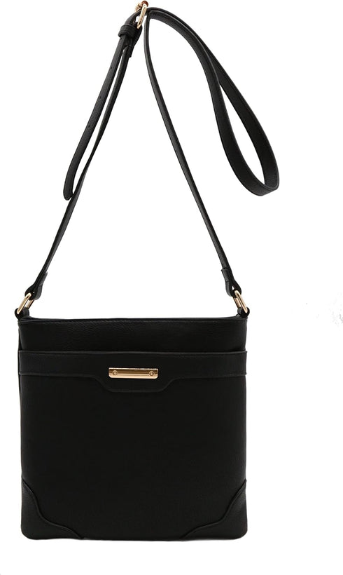 Medium Size Solid Modern Classic Crossbody Bag with Gold Plate...