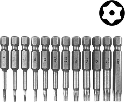 12pcs T5-T40 Torx Head Screwdriver Bit Set 1/4 Inch Hex Shank Security Tamper Proof Magnetic Torx Bit Screw Driver Kit Tool, 50mm...
