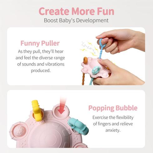 Montesorri-Toys - Pull String Toys for Baby - Made of 100% Food Grade Silicone with Built-in Rattle Function and Easy to Clean Design (Pink)...