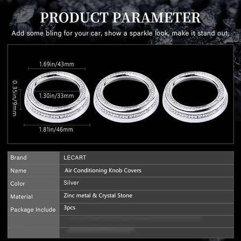 LECART Bling Car Accessories Fit for Volkswagen Arteon Altas Passat Tiguan Golf CC Glitter AC Knob Covers Auto Interior Decor Trims Metal Decals 3...