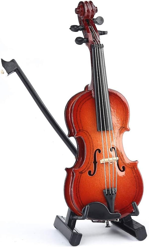 Dselvgvu Wooden Miniature Violin with StandBow and Case Mini Musical Instrument Miniature Dollhouse Model Ornament Home Decoration 393x156x062...