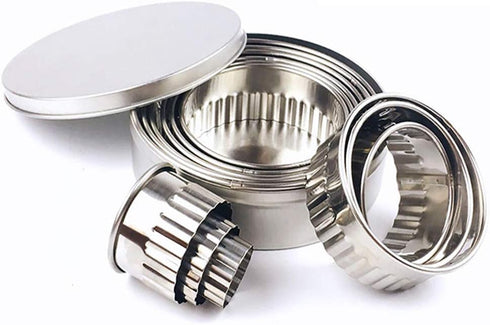 Stainless Steel Fluted Edge Round Cookie Biscuit Cutter Set 12 Pieces Graduated Ring Sizes...
