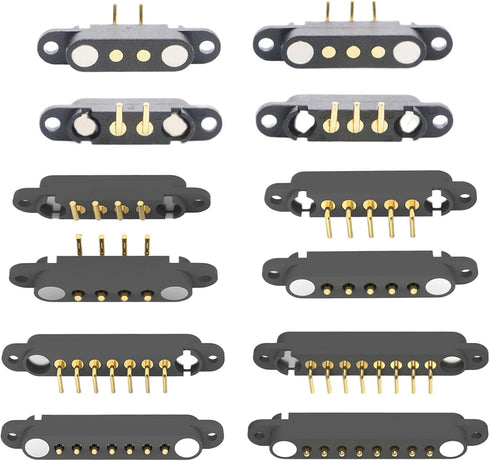 2 Pair Magnetic Bend Pogo Pin Connector with Location Hole, 2/3/4/5/7/8Pin 2A Pogopin Magnetic Connector Male+Female 2.54MM Through Holes Spring L...