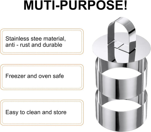 uxcell 1 Set Round Cake Ring, Stainless Steel Dessert Mousse Rings with Pusher for Biscuit, Mousse Cake, Dessert, Silver...