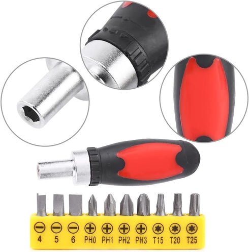 Hex Socket Star Shape Drive Screwdriver Set Manual 1/4" Screwdriver Kit Screw Driver Set with 10 Driver Bits for Fixtures Appliances Computers...