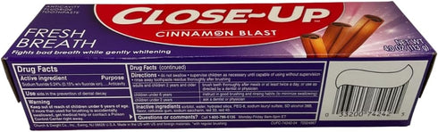 CLOSE-UP Anti-Cavity Fluoride Toothpaste Freshening Gel with Ultra Cinnamon Flavor Blast, 4.0 oz, 2-Pack...