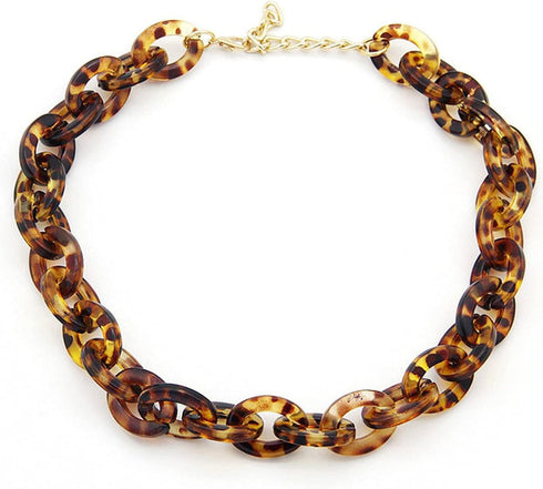 Bohemian Tortoise Shell Acrylic Resin Chain Link Necklace Leopard Print Pendant Necklace Personalized Vintage Acetate Sweater Chain Necklace Punk ...