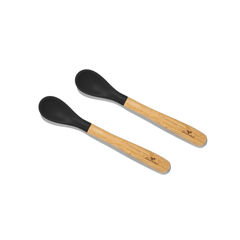 Avanchy Infant Baby Spoons Bamboo and Silicone Set, Self Feeding Food Utensils, 4 Months Baby Led Weaning, 2 Pack, Black...