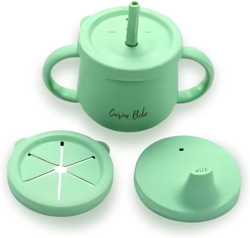 3in1 Silicone Cup with Handles, 3 Lids & Straw | Transition Sippy Cup | Snack Bowl for Babies | Perfect for Meals, Snacks and Walks. Sippy Cup wit...