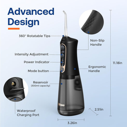 Bitvae Water Dental Flosser Pick for Teeth, Rechargeable Cordless Water Flosser, 3 Modes 5 intensities, 300ML Portable IPX7 Waterproof, 40 Days Po...