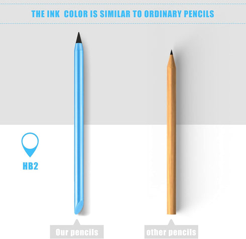 2 Pieces Metal Inkless Pen Inkless Erasable Pencil Metallic Pencil Aluminum Pencil for Writing, Drawing, Drafting, Home Office School Supplies (Bl...