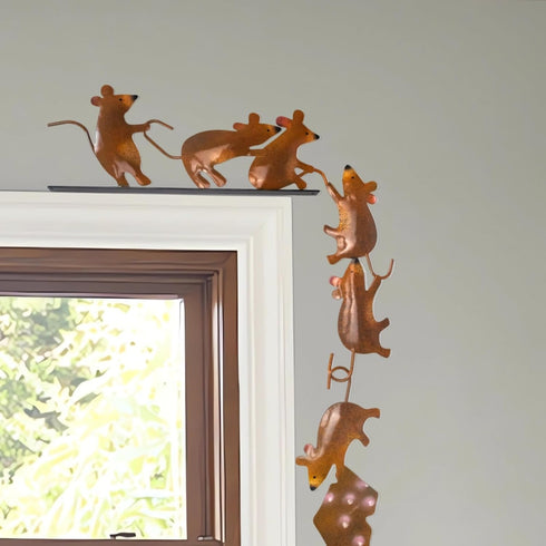 GLEFLE 15.35" Cute Mouse Decor Statue - 2024 New Handmade Metal Door Crawler Mice Figurines for Indoor Outdoor Home Bathroom Office Desktop Photo ...