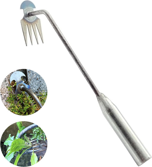 New Weeding Artifact Uprooting Weeding Tool Length of 14.37in Stainless Steel Multifunctional 4 Teeth Weeder for Easy Weed Removal in Garden, Yard...