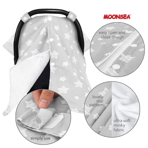 Baby Carseat Canopy, Opening Minky Car Seat Cover for Babies, Star Print Grey Car Seat Canopy Nursing Scarf, Warm Carseat Canopy for Newborn...