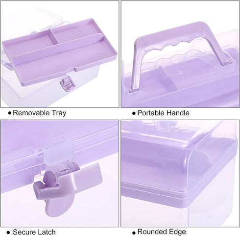 BTSKY Multipurpose Plastic Craft Storage Containers with Removable Tray, Clear Plastic Storage Box with Lid & Handle, Easy Carry & Stack Small Sto...