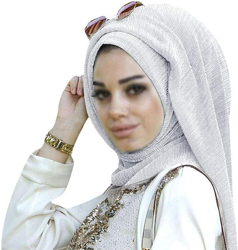 Women Solid Shimmer Hijab Muslim Head Wrap Long Scarf (Shimmer-Silver)...