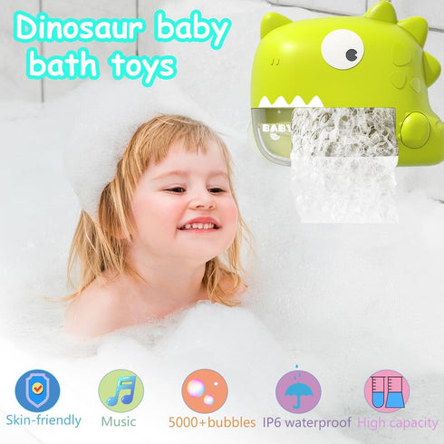 Baby Bath Toys - Musical Bubble Machine Dinosaur Toys for Kids 3-5, Automatic Toddler Bath Toys for Kids Ages 1-3, Birthday Valentines Day Christm...