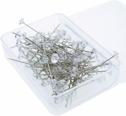 RuiLing 1-Box (100pcs) Clear Acrylic Straight Pins, Clear Corsages Pins?Crystal Floral Bouquet Pins Diamante Head Pins for DIY Wedding Decoration ...