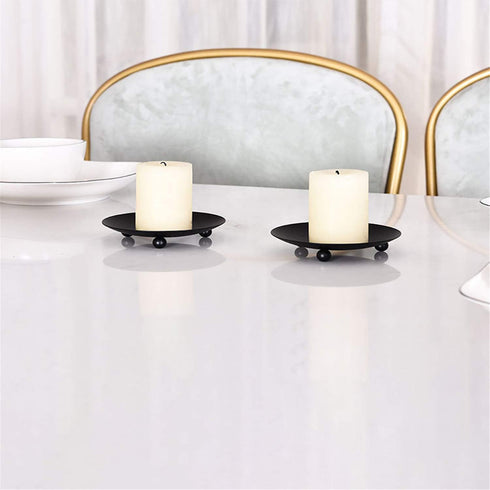 YYaaloa 2 pcs Black Decorative Iron Plate Candle Holder 4.33'' Candle Stand Candle Plate for LED & Wax Candles, Incense Cones, Spa, Weddings (Blac...