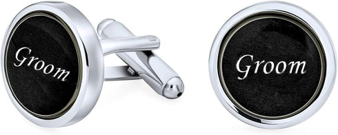 BEST MAN Or GROOM Script Words Round Black White Shirt Cuff Links For Men Groomsmen Wedding Party Gift Brass Bullet Hinge Back...