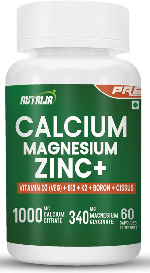 Calcium Magnesium Zinc with Vitamin D3, Boron, K2 & B12 (60 Capsules)...