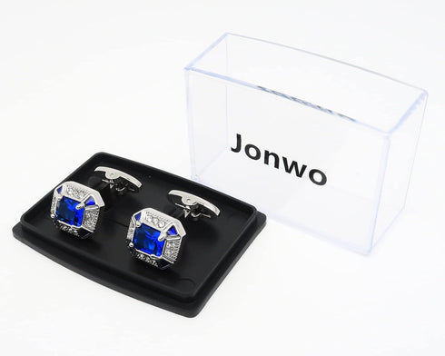 Rectangle Crystal Silver Tone Cufflinks for Men Purple/Blue/Transparent Crystals Men's Cuff Link Set for Wedding Shirt Party Business Birthday Ann...