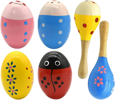 Wooden Easter Eggs Shakers Toys, Maracas Kids Hand Percussion Shakers Percussion Musical for Party Favors Kids Easter Basket Stuffers, 4 Pack East...