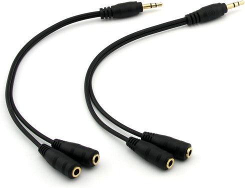 ONXE 2-Pack Gold Plated 3.5mm Stereo Jack Splitter Cable Adapter Connectors ,3.5mm Male To 2 X Female - for Connecting External Speakers or Use Bo...