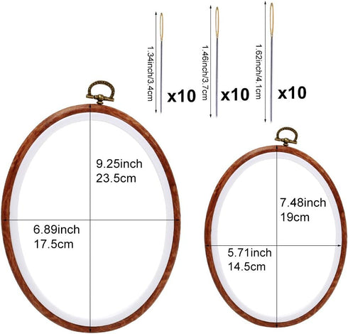 Jupean Embroidery Hoop, 7.5'' 9.2'' Oval Embroidery Hoop, Imitated Wood Display Frame with 30 Pieces Embroidery Needles, Embroidery Frame and Cros...