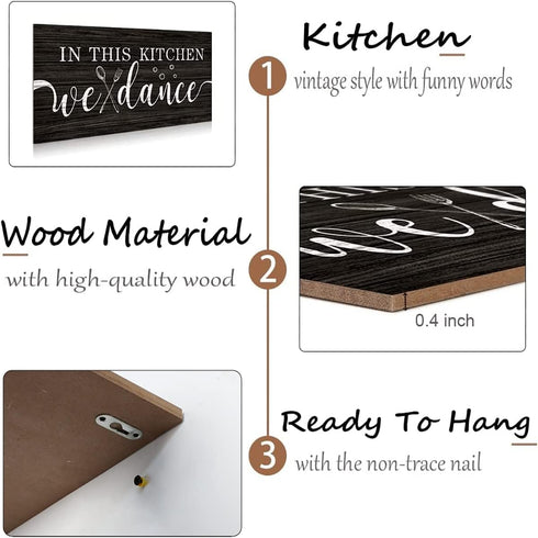 FWIEXA In This Kitchen We Dance Rustic Wood Sign, Funny Wall Art Sign Plaque, Farmhouse Wooden Hanging Wall Decor for Home, Dining Room, Restauran...
