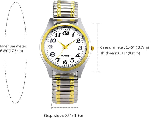 Lancardo Men's Elastic Band Watch: Analog Quartz Round Face Stretch Band Easy to Read Silver Gold Tone Wrist Watch Father's Day...