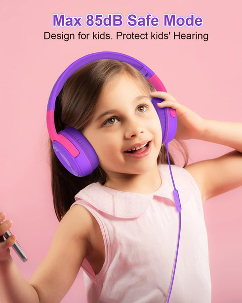 ELECDER Kids Headphones, S8 Wired Headphones for Kids with Microphone for Boys Girls, Adjustable 85dB/94dB Volume Limited, 3.5 mm Jack for School/...