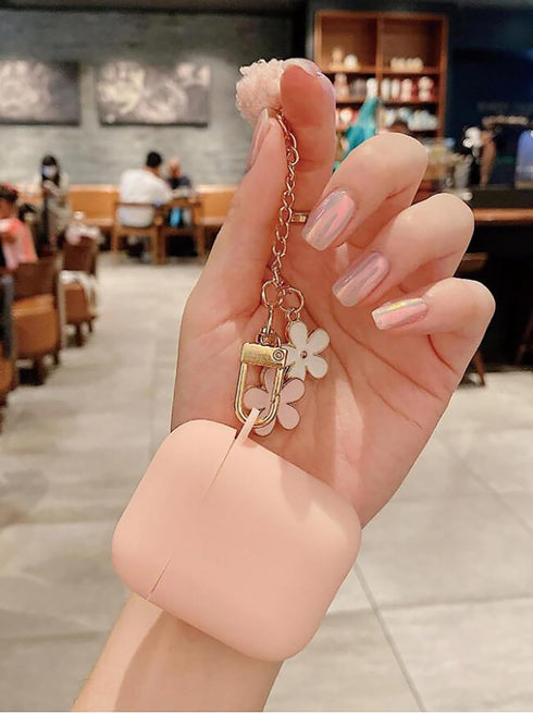 Cute Pink Case for Airpods 2nd/1st Generation Cover for Girl Women with Pom pom Flower Keychain & Cleaner Kit, Soft Silicone Airpods iPod 2nd/1st ...