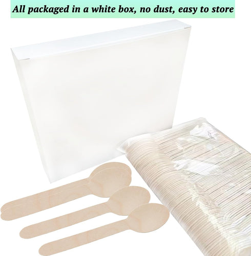 100 Pack Wooden Spoons Disposable - 6.3 Inch Length Biodegradable Cutlery - Compostable Bamboo Spoon For Chocolate, Coffee, Flavor, Ice Cream, Des...