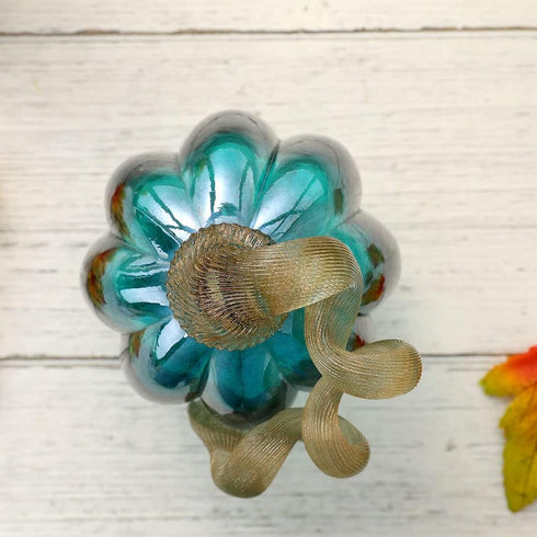 Glitzhome Hand Blown Crackle Glass Pumpkin Elegant Table Accent for Fall Harvest & Thanksgiving Decorating Turquoise 5.52 Inch...