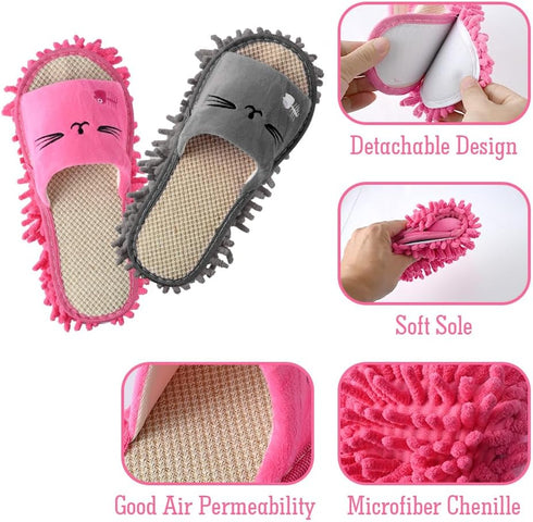2 Pairs Microfiber Slipper Mop Slippers for Floor Cleaning? Reusable Floor Dust Tool for for Women Men House Kitchen Bathroom Office...