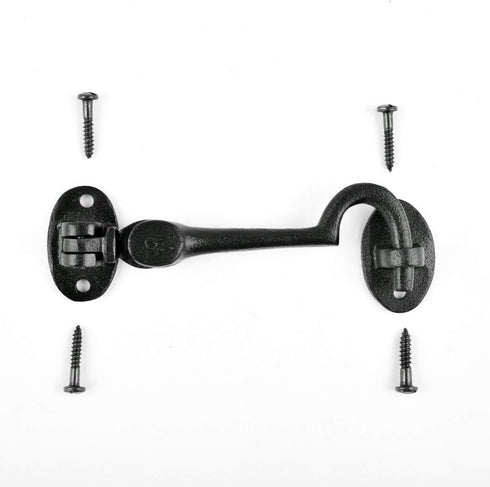 Renovators Supply Manufacturing Door Latch Lock 4.5 in. Black Wrought Iron Swivel Style Hook and Eye Latch for Door with Mounting Hardware...