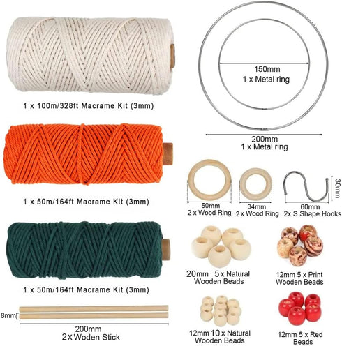 UHAPEER Macrame Kits for Adults Beginners, DIY Macrame Plant Hanger Kit and Macrame Supplies, with 3 mm Macrame Cord Cotton, Macrame Meads, Wooden...
