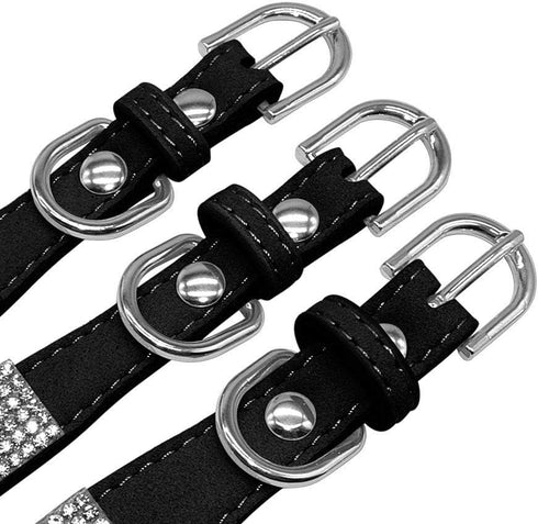 Rhinestone Dog Collar, Cute Dazzling Sparkling Soft Suede Leather Adjustable Pet Dog Cat Collar Crystal Diamond for Puppy Small Medium Large Dogs ...