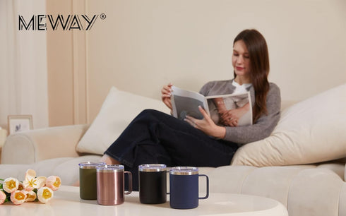 MEWAY 12oz Coffee Mug With Handle,Stainless Steel Insulated Travel Tumblers With Sliding Lid,Double Wall Vacuum Camping Cup for Hot & Cold Drinks ...