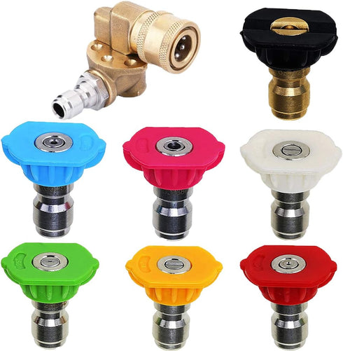 8 Pack Universal Power Pressure Washer Accessories Kit, 7 Power Washer Nozzle Tips, Rinse Jet Stream Tips Kit,Quick Connecting Pivoting Coupler,1/...