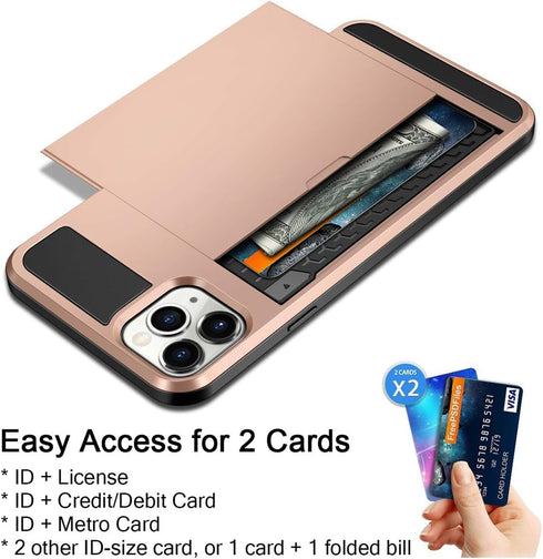 Vofolen Case for iPhone 11 Pro Max Case Wallet Credit Card Holder Slot Sliding Door Hidden Pocket Dual Layer Hybrid Bumper Armor Protective Hard S...