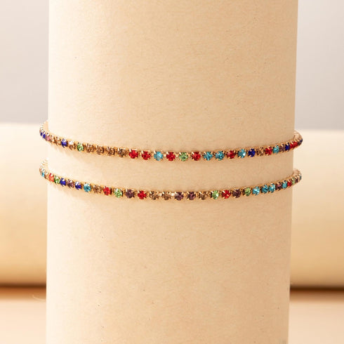 Boho Layered Tennis Ankle Bracelets Colorful Rhinestone Tennis Chain Anklets Dainty Rainbow CZ Diamond Anklet Beach Crystal Chain Anklet Foot Jewe...