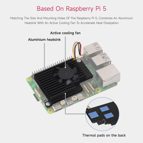 Waveshare Active Cooler Fan, Compatible with Raspberry Pi 5, Aluminium Heatsink, with Thermal Pads...