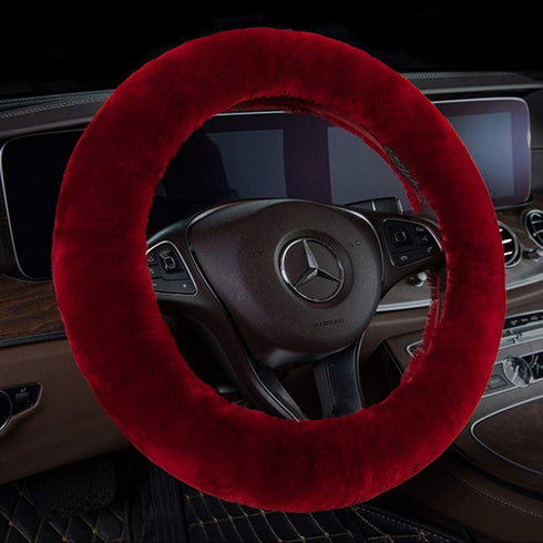 U&M Wool Car Steering Wheel Cover Soft Fluffy Natural Sheepskin Vehicle Non-slip Wheel Cushion Protector Universal Fit for 15 inch for Women...