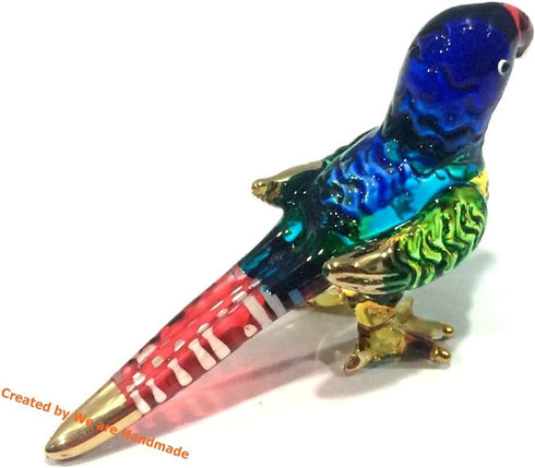 Handmade Mini Blown Glass 2" Parrot Blue Bird Fantasy Collectible Figurine, Dollhouse Gift Ideas, Cool Stuff Decor, Miniature Animals, Cute Tiny O...