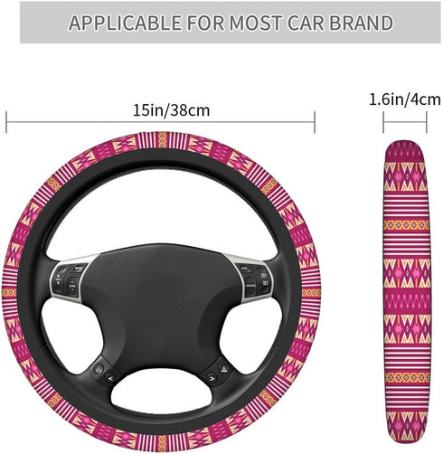 Swono Tribal Boho Car Steering Wheel Cover Universal 15 Inch with Grip Contours Abstract Red Ethnic Boho Style Aztec Neoprene Auto for Men and Wom...