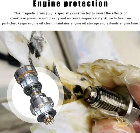 M12×1.75 Magnetic Oil Drain Plug, Stainless Steel Sump Drain Nut Bolt with Copper Washer Gaskets, Leakproof Engine Oil Drain Plug Replacement for ...