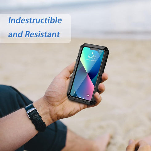 Lanhiem for iPhone 13 Metal Case, Heavy Duty Shockproof Tough Rugged Case with Built-in Glass Screen Protector, 360 Full Body Protective Cover for...